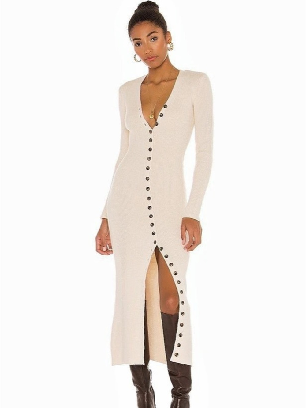 LPA Kavala Sweater Dress Rib Knit Midi Sweater Dress in White Size small